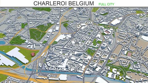Charleroi city Belgium 3d model 30km