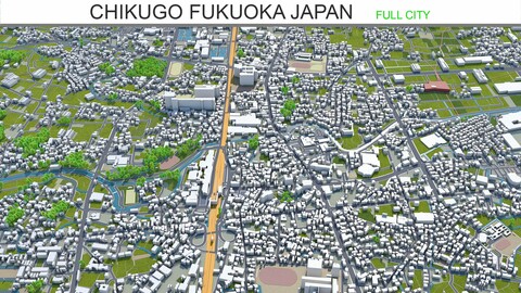 Chikugo city Fukuoka Japan 3d model 20km