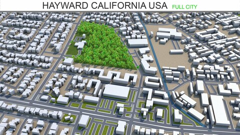 Hayward city California USA 3d model 20km