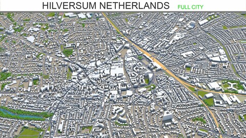 Hilversum city Netherlands 3d model 20km