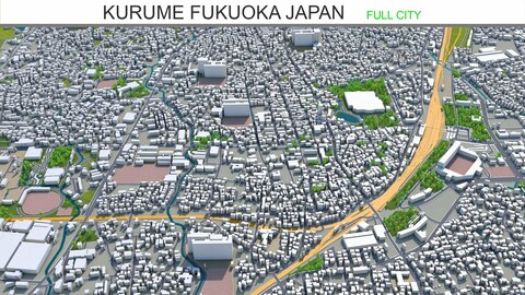 Kurume city Fukuoka Japan 3d model 50km