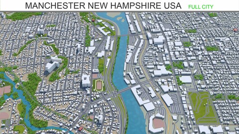 Manchester city New Hampshire USA 3d model 30km