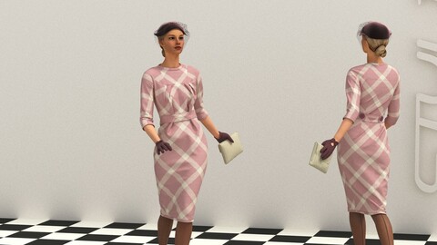 Woman dressed in 1950s style. Retro look created in Clo3D, Marvelous Designer.