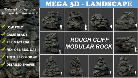 Low poly Black Cliff Modular Rock Collection 210417