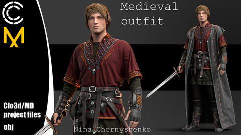 Medieval outfit. Marvelous Designer/Clo3d project + OBJ.