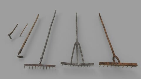 Pack of 6 Medieval Farm Rakes and Hoe