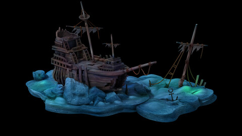 Cartoon Undersea City - Shipwreck 02