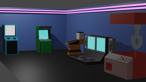 Low Poly Isometric Arcade 3D Model