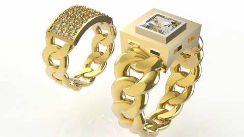 rings chain with gems 3D print model