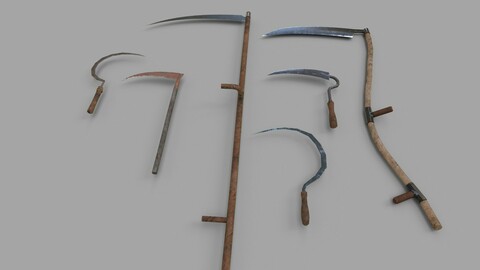 Pack of 6 Medieval Farm Scythe and Sickles
