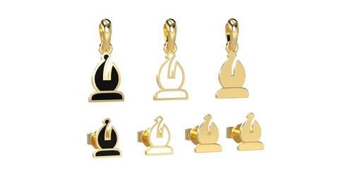 Bishop pendant and earrings chess set 3D print model