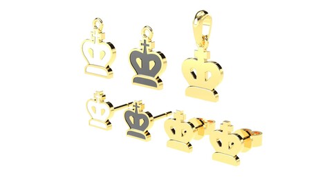 King pendants and earrings chess set 3D print models