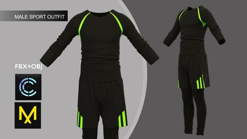 Male Sport Outfit2 Marvelous Designer/Clo3d project + OBJ + FBX