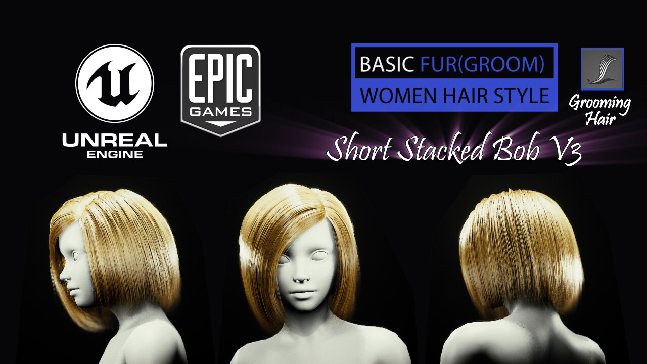 ArtStation - Short Stacked Bob V3 Hairstyle (Groom) For UE4 | Resources