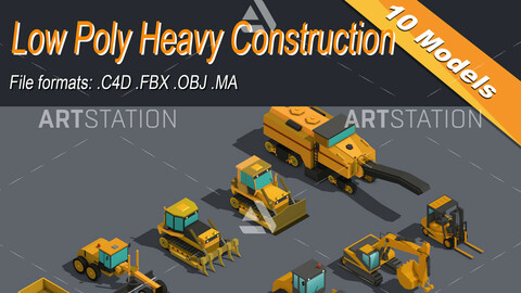 Low Poly Heavy Construction Machinery Equipment Industrial Isometric Icon