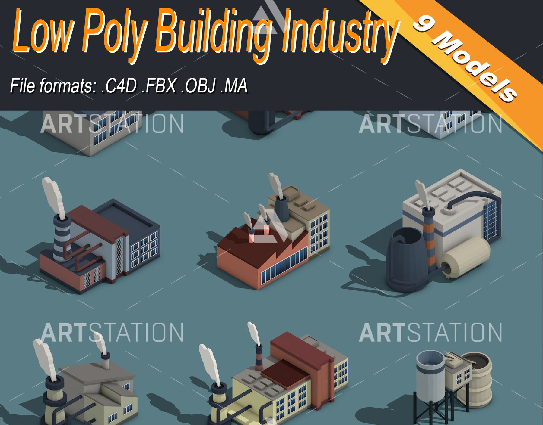 ArtStation - Low Poly Building Industry Isometric Icon | Game Assets