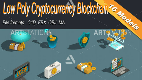 Low Poly Cryptocurrency Blockchain Isometric Icon Pack 01