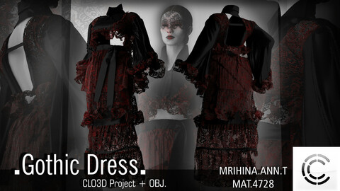 .Gothic dress. Clo3d, Marvelous Designer.