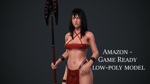Amazon Warrior, Native Knight, Priestess - Cartoon Girl Stylized Character Game-Ready Low-poly 3D model