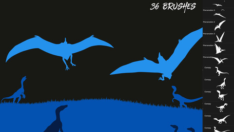 Pteranodon & Compy Pack - 36 Dinosaur Brushes for Procreate