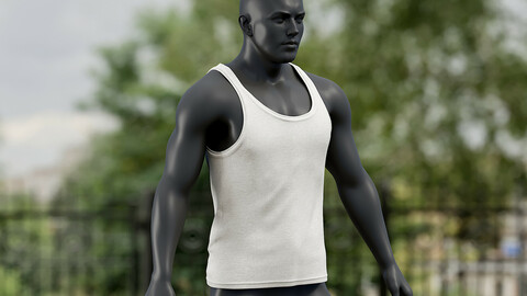 Realistic 3D model of Men's Sleeveless T-shirt 1
