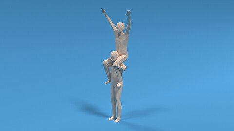Low Poly Kids Riding on Shoulders