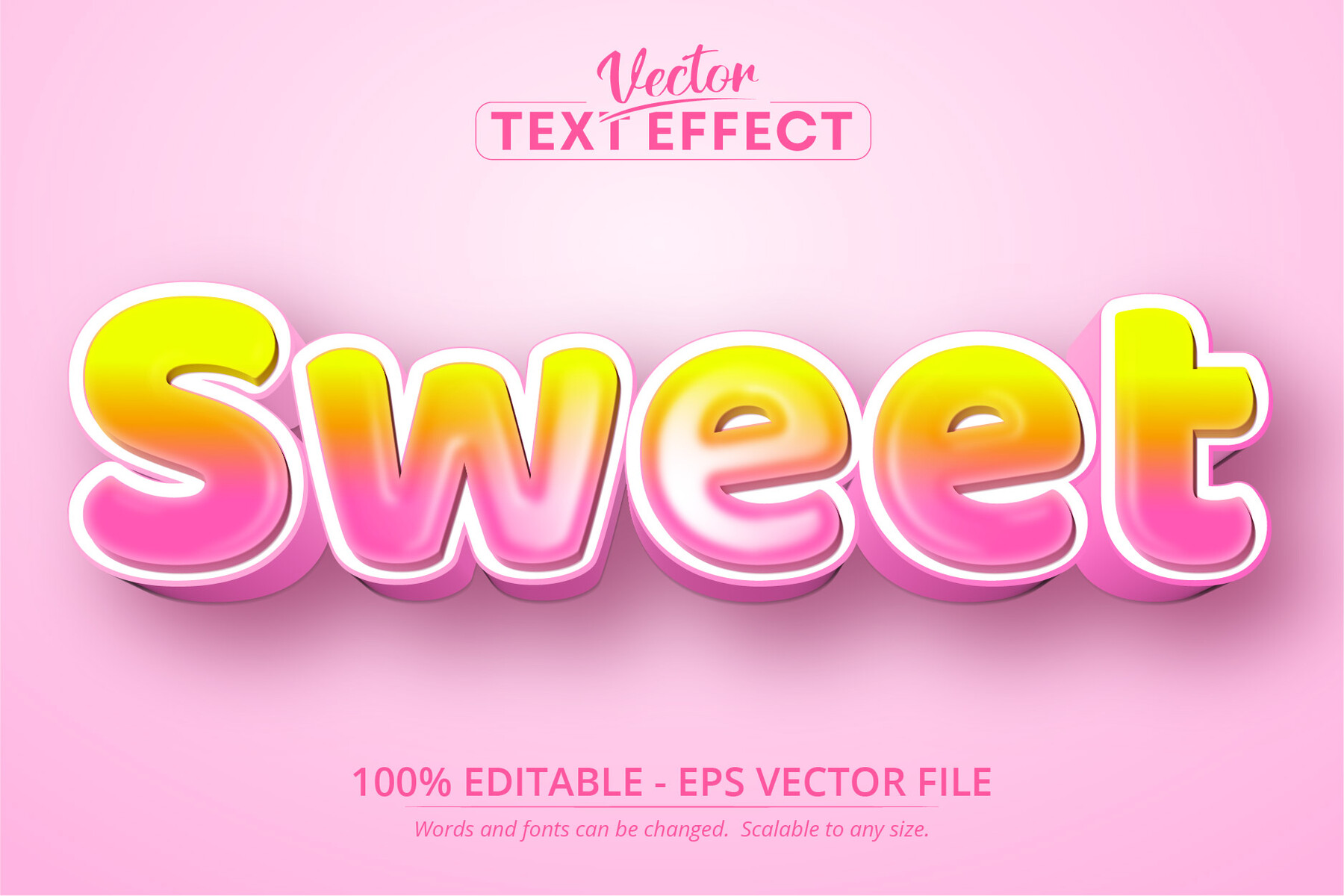 Sweet text. Pink Lava 3d Flat cartoon Style Editable text Effect Premium vector.