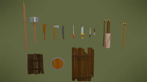Simple stylized low poly weapon set lvl 1 Low-poly 3D model