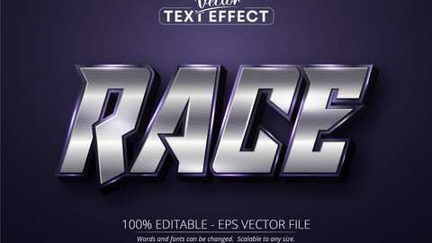 Race text, shiny silver color style editable text effect