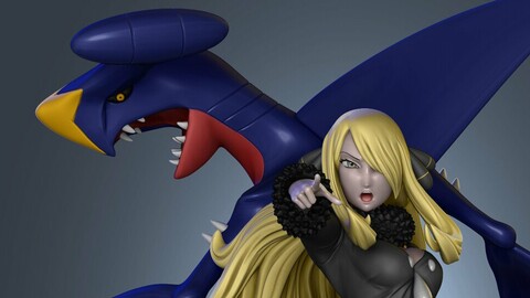 Cynthia and Garchomp - Pokemon - 3d Print