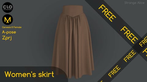 Free women's skirt. Clo3d, Marvelous Designer project.