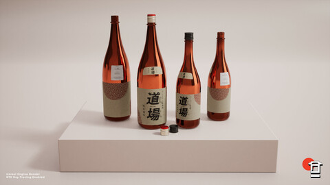 Sake Bottle Set - PBR Game Ready Models
