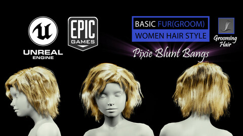 Pixie Blunt Bangs Grooming Real-Time Hairstyle Unreal Engine 4