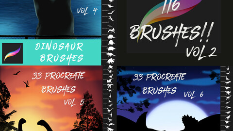 116 Dinosaur Brushes for Procreate Bundle Vol 4-6