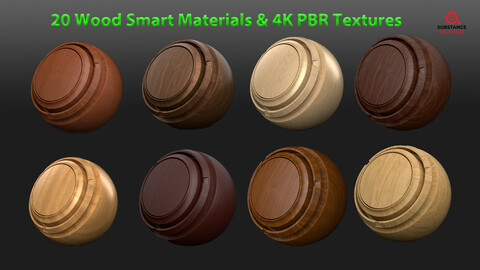 20 Wood Smart Materials & 4k PBR Texture-Vol 1