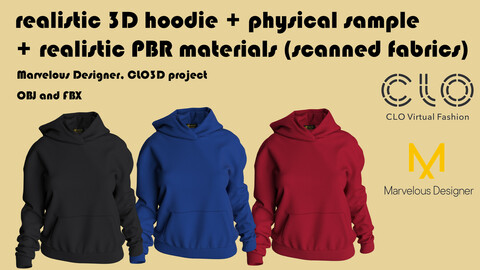 Realistic 3D Women's Hoodie + PBR materials + Physical Hoodie made of 100% Tencel micromodal (free gift ucc)