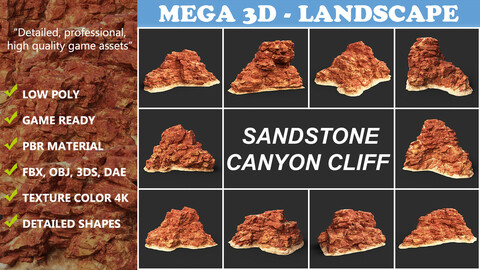 Low poly Sandstone Canyon Cliff Collection 210323