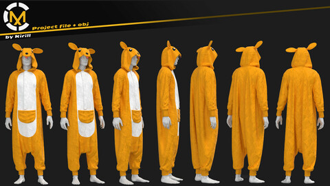 Unisex Suit, Kangaroo Kigurumi. Clo3D/Marvelous Project + Textures + Obj.