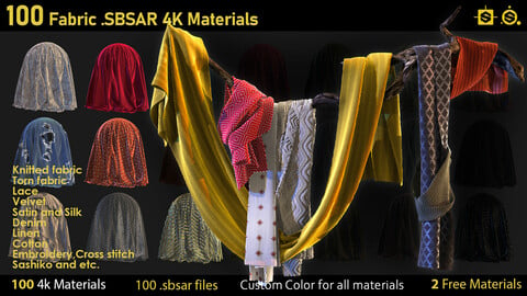 100 Fabric Materials-sbsar-4k-custom colors+2 free Materials