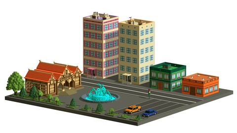 Voxel street Assets Low-poly