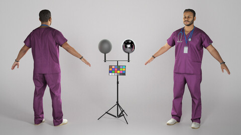 Male doctor in purple uniform ready for animation 299