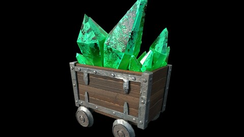 Stylized Emerald Crystal Minecart