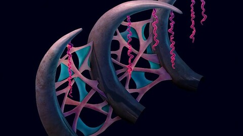 Cartoon submarine city - with ribbed bones