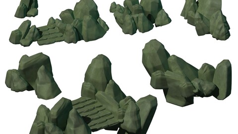 Cartoon forest - river stone