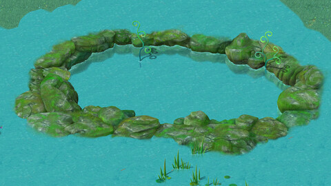 Cartoon Sky City - Once upon a time Jade pool Stone circle