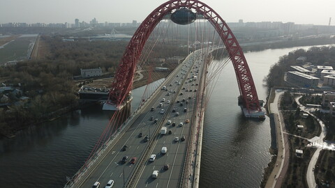 250+ Aerial photography of a futuristic design bridge in Moscow