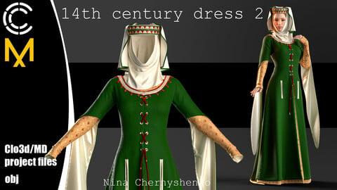 14th century dress 2. Marvelous Designer/Clo3d project + OBJ.