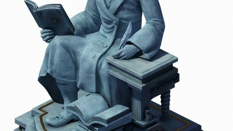 Library - Bookshelf in the middle of the statue 02