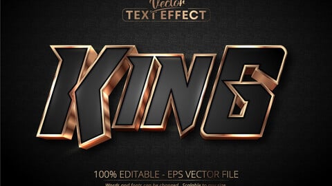 King text, luxury rose gold editable text effect on black textured background