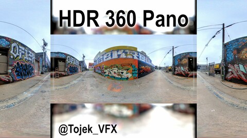 HDR 360 Panorama DTLA Graffiti Alley Cloudy 017